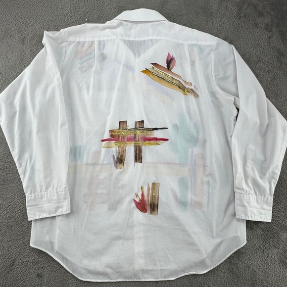 Creative Artwear L White Long Sleeve Button Up Shirt Cactus Sun Southwest Art - Picture 3 of 12